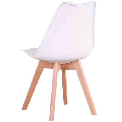 Ensemble de 6 chaises de salle à manger modernes du milieu du siècle, chaises de cuisine, chaises de bureau, chaise coquillage de designer avec coussins ergonomiques en similicuir et pieds en bois massif pour cuisine, salon, chambre à coucher, blanc