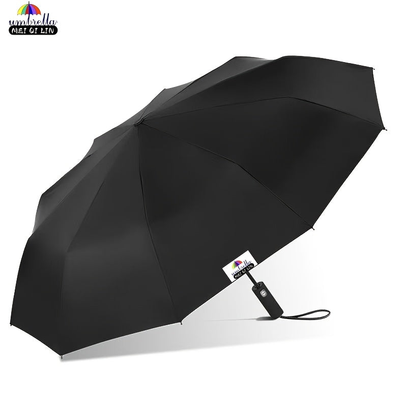 MEI QI LIN Parapluie de Golf Compact de Voyage avec 10 Baleines, Ouvre/Ferme Automatique, Léger et Portable pour Usage Extérieur, Auvent 10% Plus Grand, Cadre Durable, Idéal pour Hommes et Femmes, S'adapte à un Sac à Dos ou une Bourse