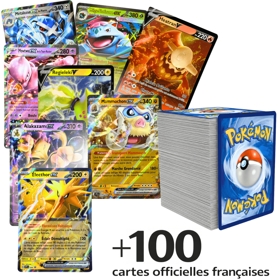 Pack Ultra Rare Cartes Pokémon TCG | 100+ Lot Cartes Pokémon - 1x Ultra ou Double Rare Garanti - Holos & Rares Inclus ! Cadeau Parfait pour Enfants & Collectionneurs - 100% authentique