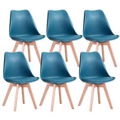 Ensemble de 6 chaises de salle à manger modernes du milieu du siècle, chaises de cuisine, chaises de bureau, chaise coquillage de designer avec coussins ergonomiques en similicuir et pieds en bois massif pour cuisine, salon, chambre à coucher, blanc