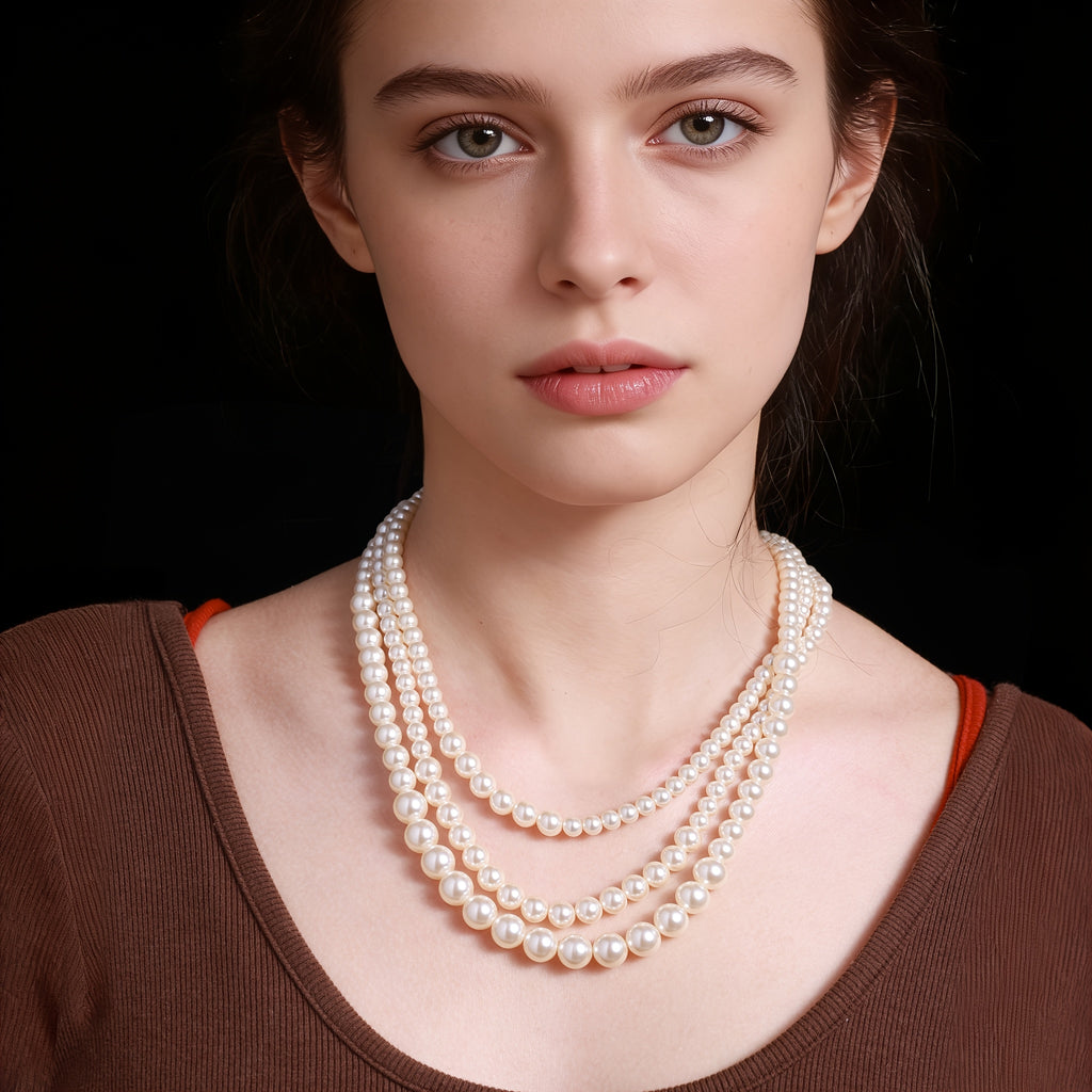 Collier en argent 925, collier à trois niveaux de perles d'eau douce hypoallergénique et tendance pour femmes, idéal pour offrir lors des fêtes des femmes, anniversaires, banquets, rassemblements, cadeaux pour mères, aînés, enseignants, livré avec une boî