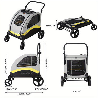 Poussette pour chien pliante XXL à 4 roues, très grande poussette avec séparateur amovible uniquement adaptée pour un grand chien, poussette de voyage pour animal de compagnie, jogging pour chien, poussette de voyage pliable en un clic, poignée réglable,