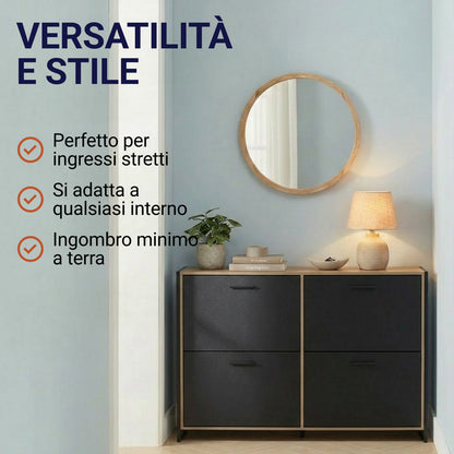 Meuble à chaussures double avec 4 compartiments à rabat, meuble de rangement à chaussures en bois pour jusqu'à 24 paires, organisateur d'entrée