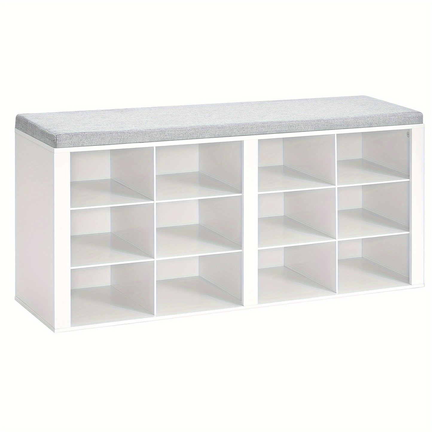 Banc de Rangement pour Chaussures, Siège avec Étagère, Incluant un Meuble, Coussins Rembourrés, Doté de 12 Compartiments, Convient aux Salons, Couloirs et Chambres, dans une Couleur Blanc-Gris