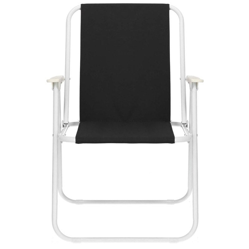 Chaise de plage pliante noire pour touristes, chaise de jardin compacte et légère avec cadre en acier anticorrosion et accoudoirs confortables, chaise de camping portable pour pique-nique, camping, balcon, pêche, forêt, vacances, extérieur, siège amélioré