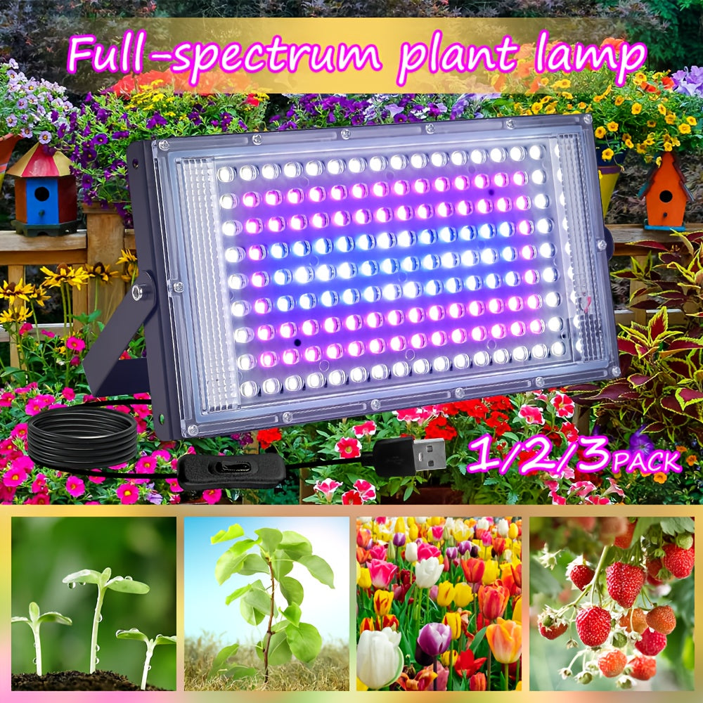Lot de 1/2/3 Lampe de culture suspendue avec 144 LED à spectre complet pour la croissance des plantes, prise USB 5V, interrupteur marche/arrêt, pour plantes d'intérieur pendant les phases végétatives et de floraison