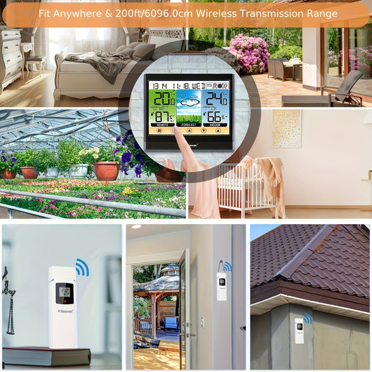 Station Météorologique Sans Fil Geevon pour Intérieur/Extérieur avec Thermomètre Hygromètre, Affichage LCD Tactile, Lumière de Fond Réglable, Point de Rosée, Indice de Chaleur, Réveil, Construction Durable – Température Intérieure et Extérieure, Esthétiqu