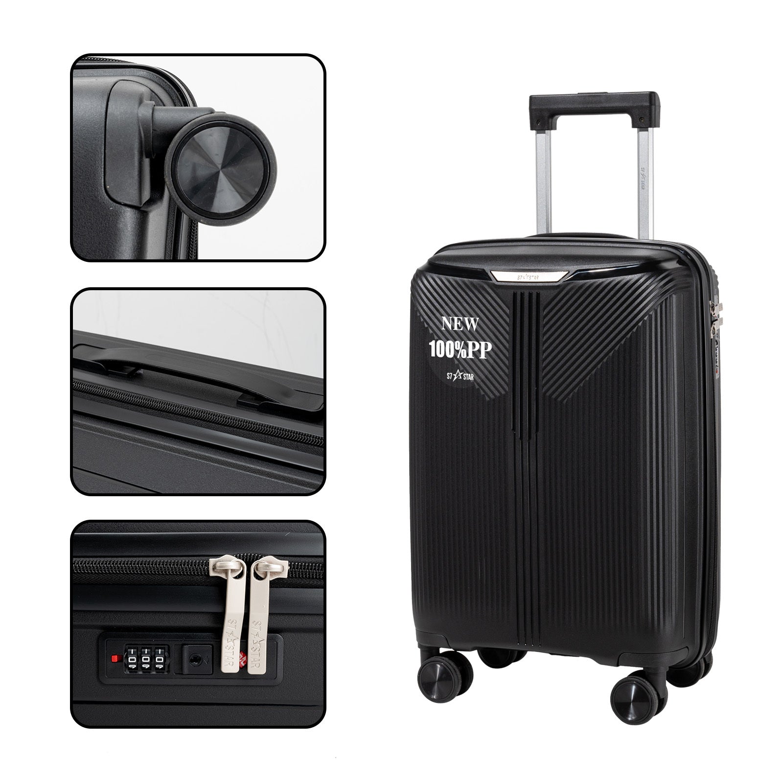 Disponible en 20, 24 et 28 pouces, ce bagage en PP offre une grande flexibilité. 20 pouces pour le passage à la poche, 24/28 pouces pour le bagage enregistré. Roues silencieuses, serrure sécurisée et design lisse le rendent parfait pour tout voyage.