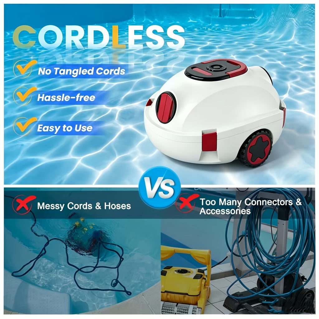 Nettoyeur de piscine robotisé sans fil INSE Y10, aspirateur automatique étanche IPX8, 28000Pa, panier-filtre 2,3L, batterie 5200mAh 90 minutes d'autonomie, double entrée d'aspiration, stationnement automatique léger, idéal pour piscines hors-sol/enterrées