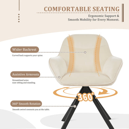 Chaises de salle à manger élégantes et contemporaines, pivotantes à 360 degrés, rembourrées avec assises épaisses, conçues de manière ergonomique pour les familles, les cafés et les restaurants - Lot de 2/ Lot de 4/ Lot de 6