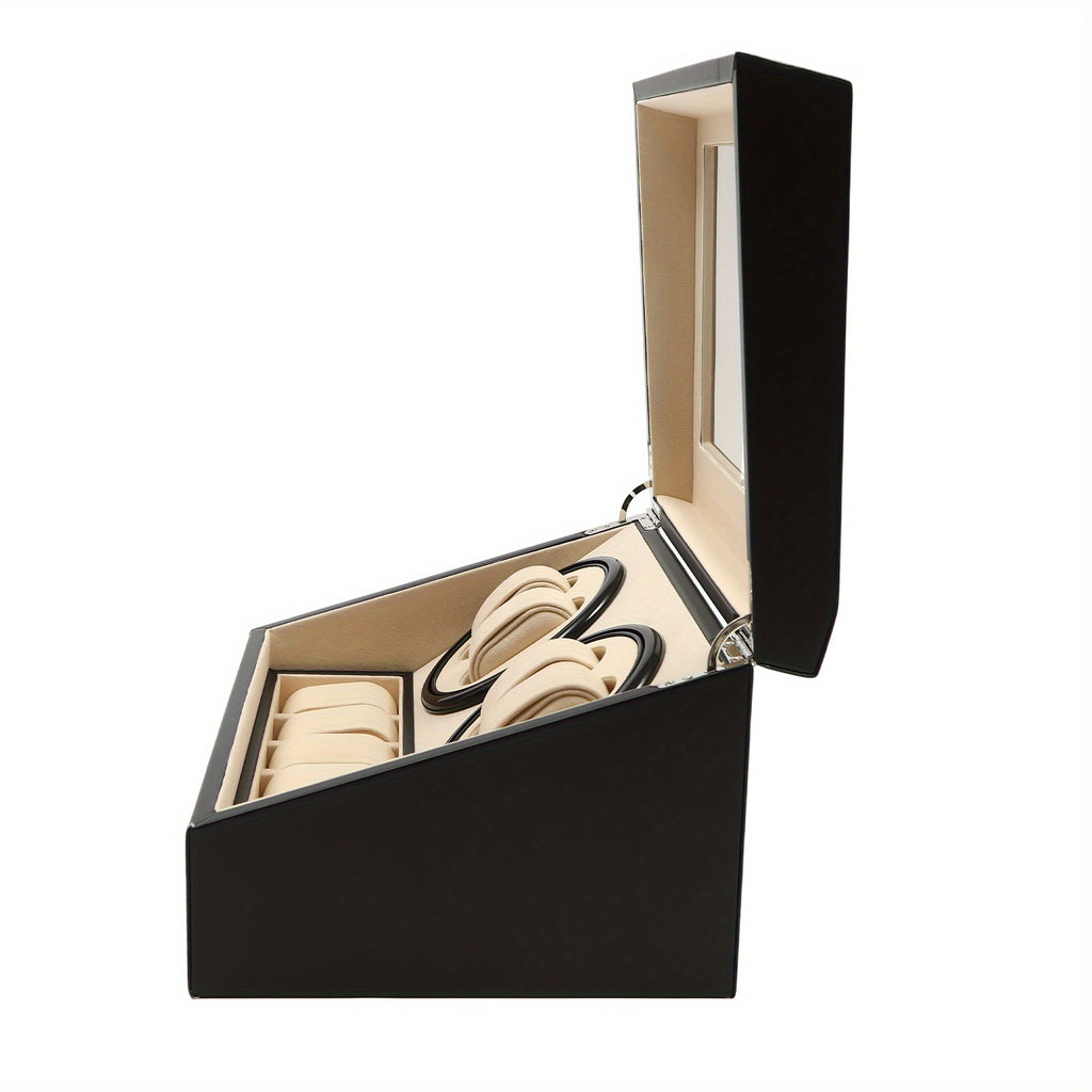 Boîte à Montres Automatique Rotative CNCEST, Boîte de Rangement pour 4 Montres avec 6 Compartiments + 6 Boîtes de Stockage en Similicuir, Noir – Idéale pour Magasins et Maison
