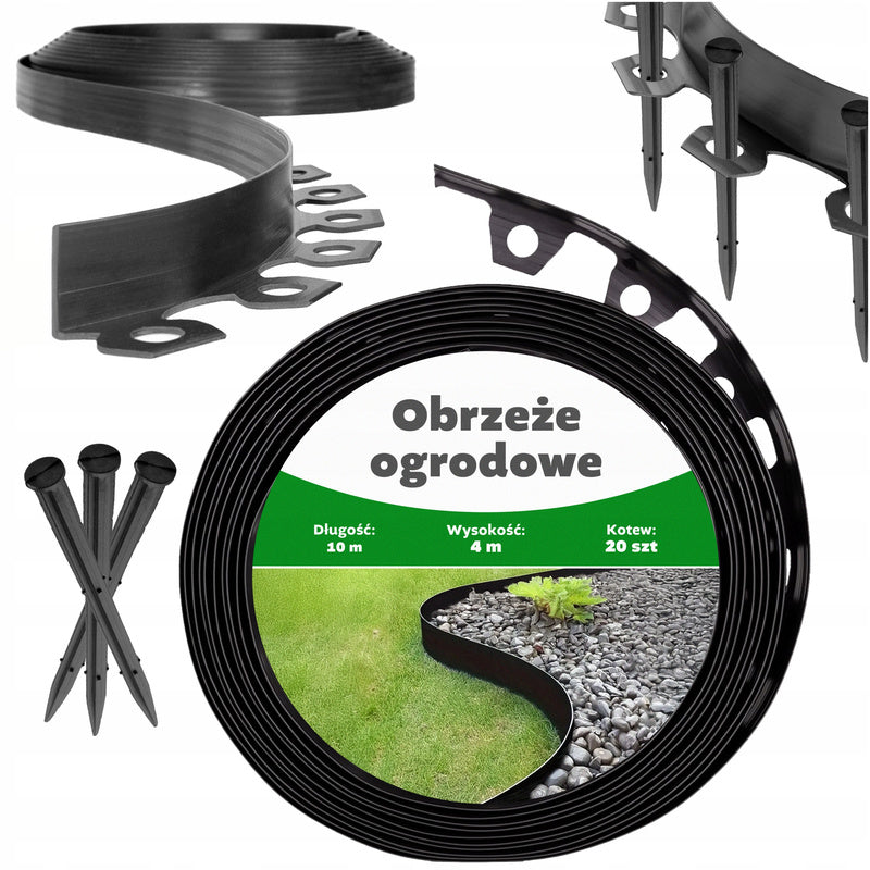 Ensemble de bordure de jardin 10M bordure en plastique noir avec 20 clous, pour définir les lits, les chemins, les parterres et les bords de pelouse, flexible, résistant aux conditions météorologiques, facile à assembler et à former en n'importe quelle fo