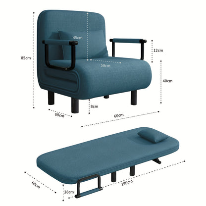 Canapé-lit convertible pliant 5-en-1, fauteuil de détente gigogne réglable peu encombrant avec tissu en lin, fauteuil moderne pour dortoir, studio et coin douillet, noir/fauve/vert olive/jaune citron