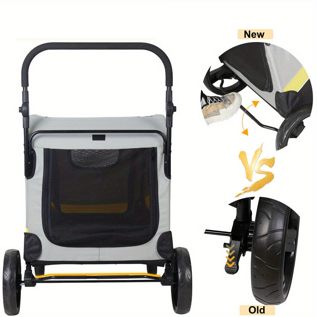 Poussette pour chien pliante XXL à 4 roues, très grande poussette avec séparateur amovible uniquement adaptée pour un grand chien, poussette de voyage pour animal de compagnie, jogging pour chien, poussette de voyage pliable en un clic, poignée réglable,