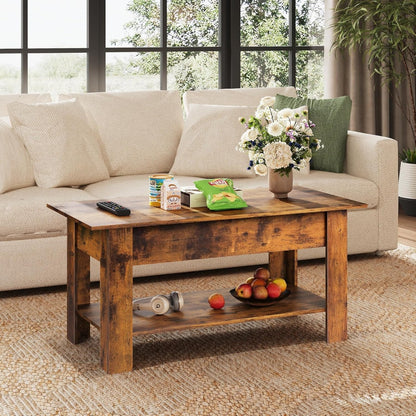 Table Basse Réglable en Hauteur avec Étagère, Table de Salon Rectangulaire avec Espace de Rangement Ouvert et Caché, Table de Salon pour Salon, Chambre à Coucher