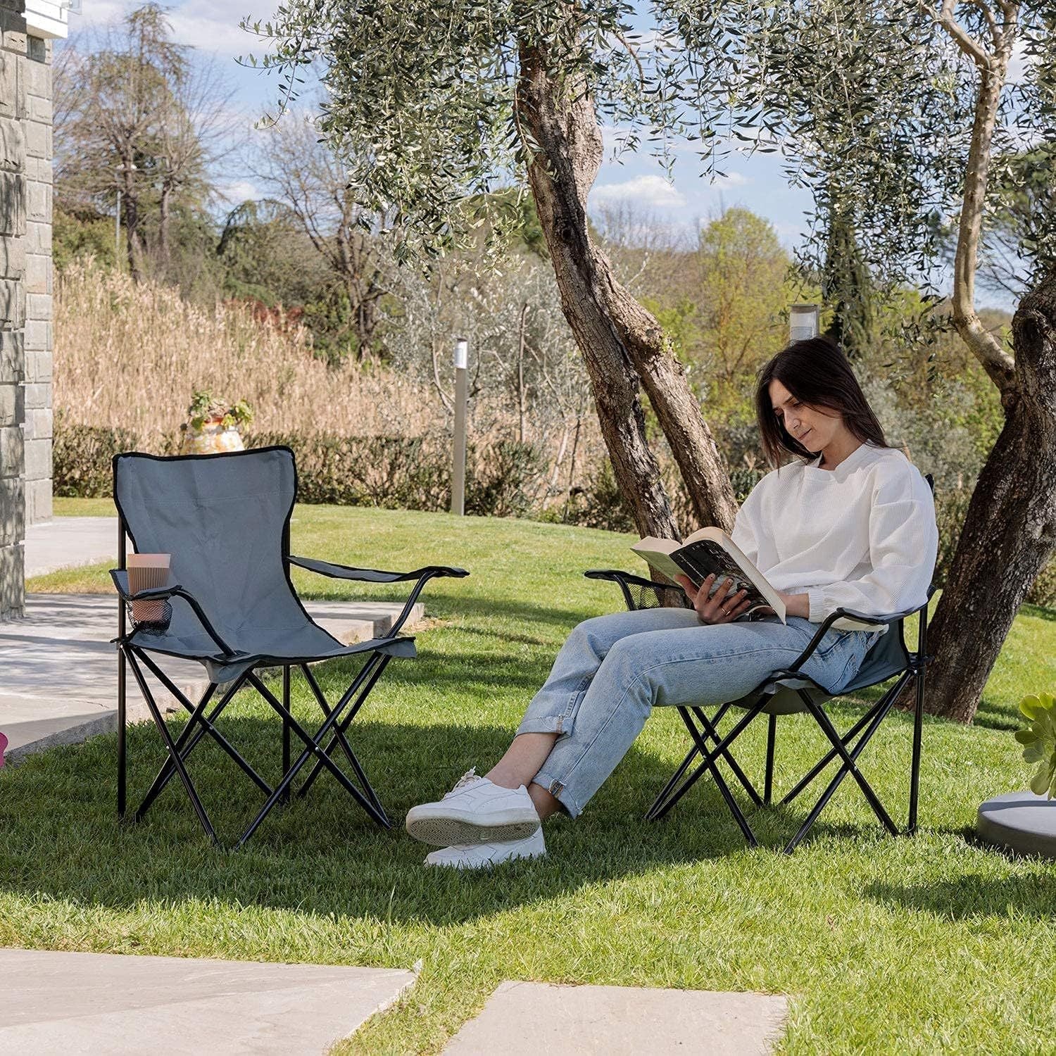 Chaise de camping pliable Baroni Home pour jardin d'extérieur, chaise de camping pliable portable, chaise de camping et de pêche avec porte-gobelet, 20X20X31 pouces (50X50X80 cm)