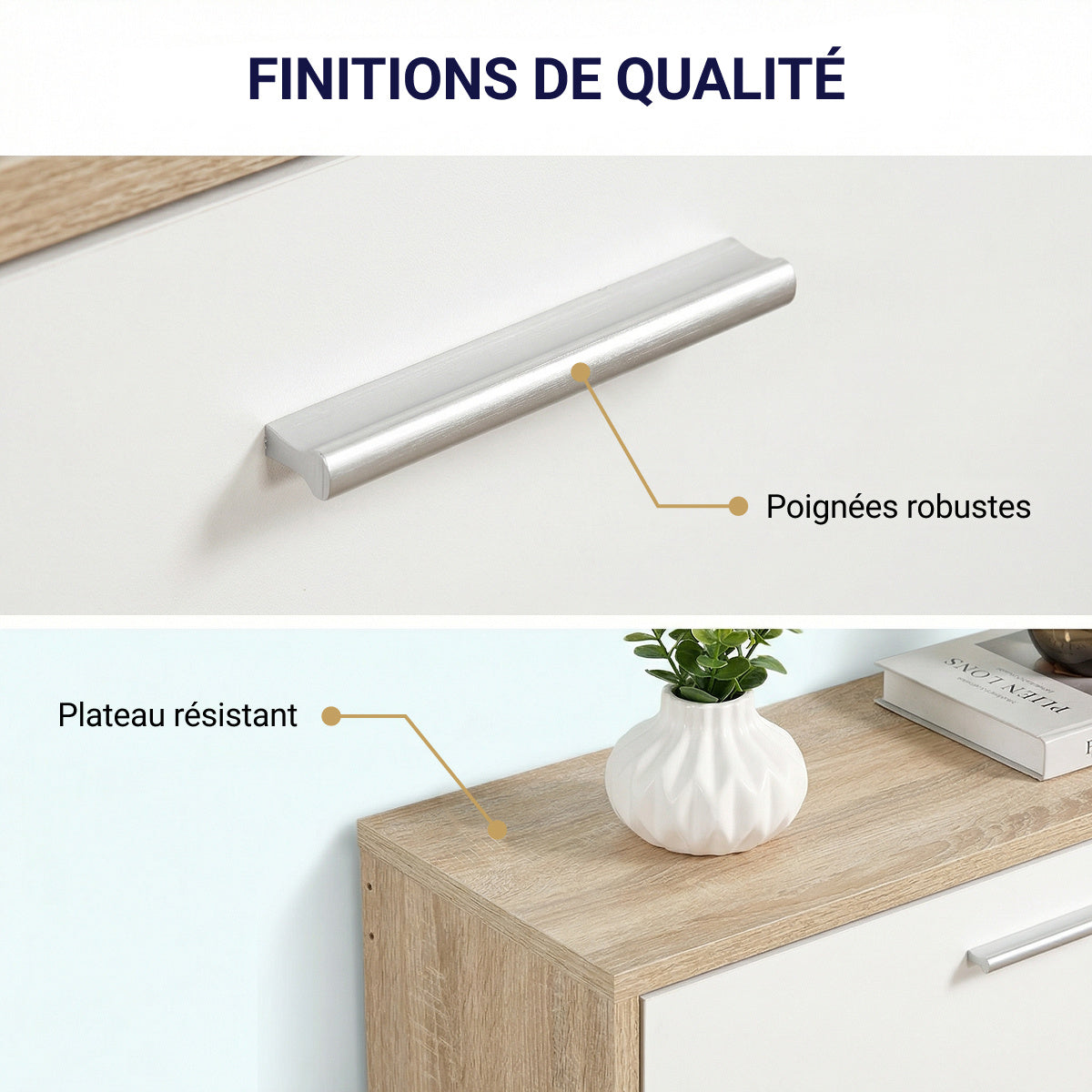 Meuble à chaussures avec 3 compartiments à abattant, armoire de rangement en bois pour jusqu'à 18 paires, organisateur d'entrée peu encombrant