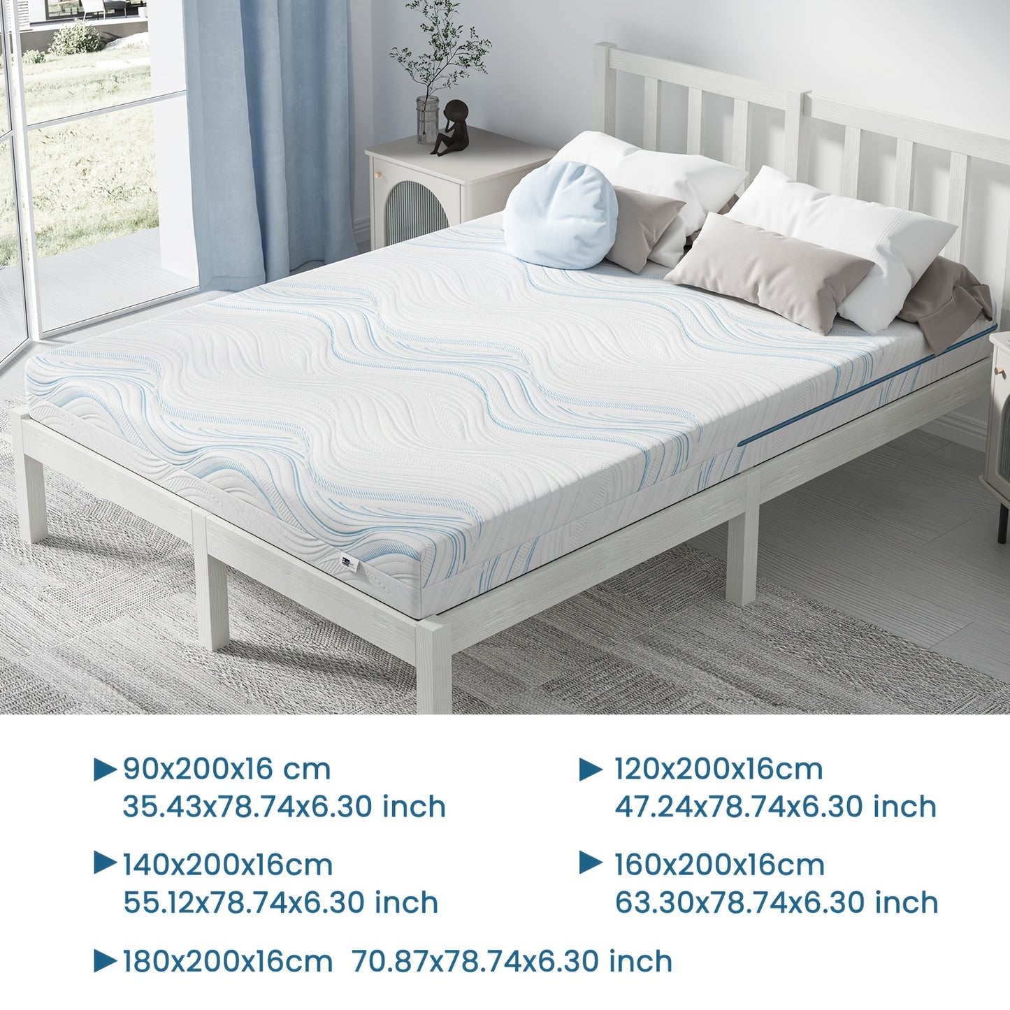 Matelas Bedstory 90X200 120X200 140X200 160X200 180X200 Cm, Fermeté H2/H3, Matelas en mousse froide de 16 cm