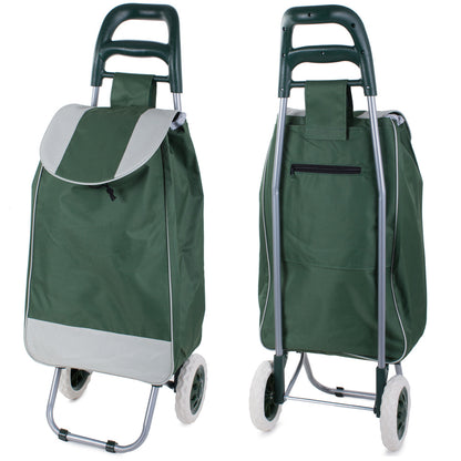 Chariot de courses pliable avec roues, robuste et spacieux, avec poche et poignées, pratique pour transporter des courses lourdes, base stable, grandes roues et poignée durable, en matériau imperméable, facile à nettoyer, poche pour verrouillage ou portef