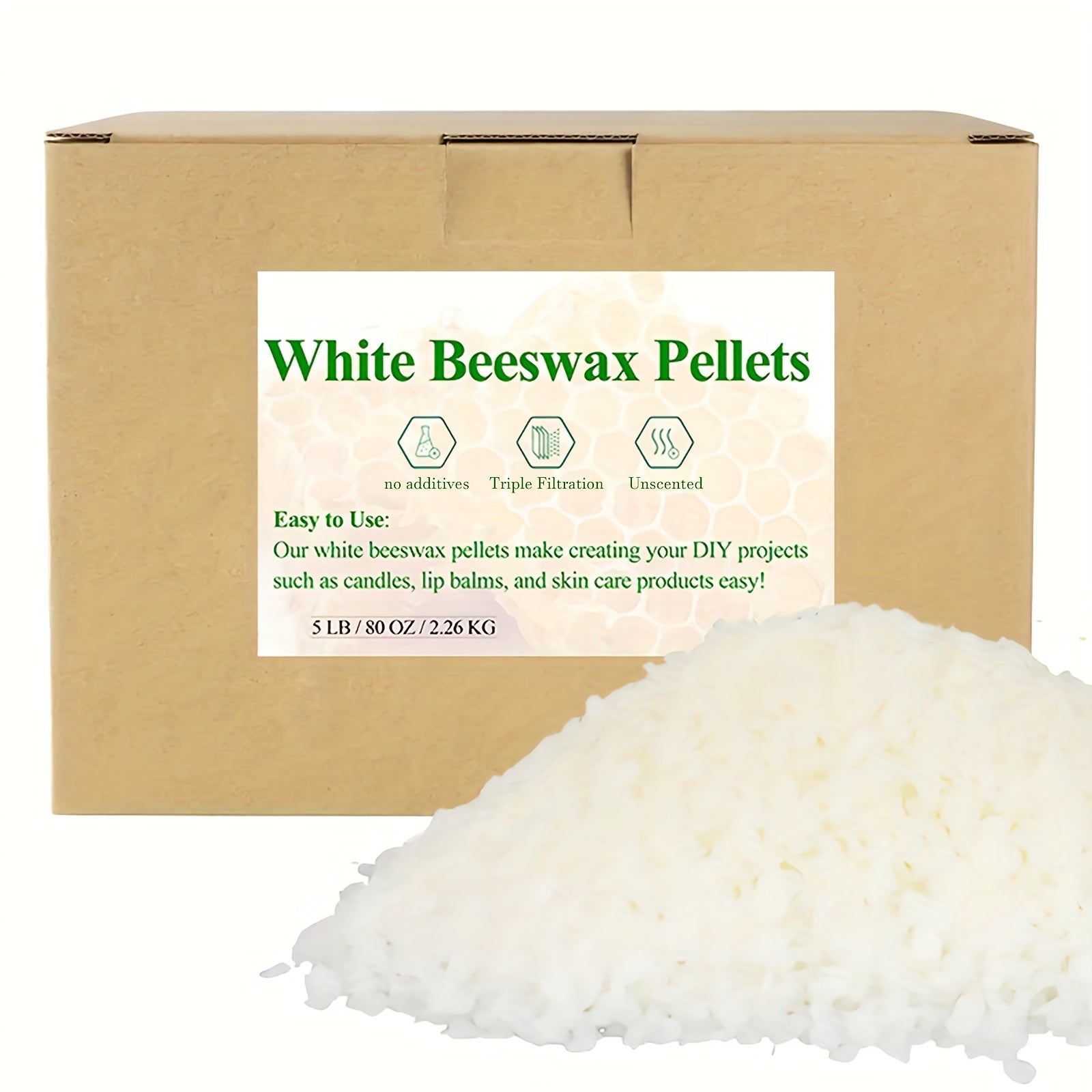 Pellets de cire d'abeille 2.27KG pour la fabrication de bougies, pellets de cire d'abeille pour la peau, perles de cire d'abeille, cire d'abeille en vrac pour la fabrication de crèmes et projets d'artisanat, cadeau pour la fête des mères