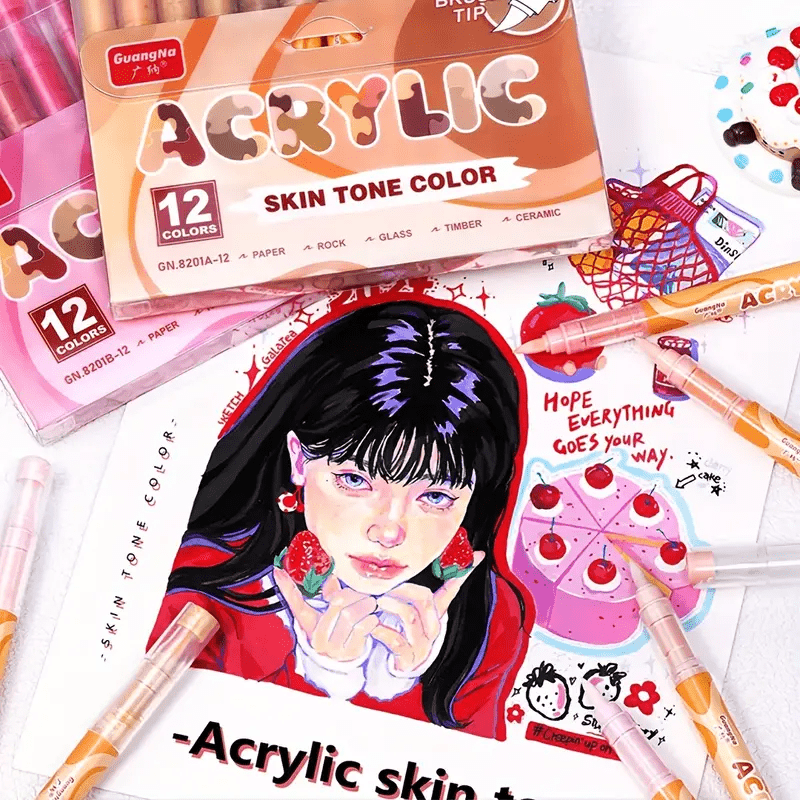 Set de 72 marqueurs acryliques, sans débordement, adaptés au papier, au bois et à la pierre - Divers styles allant des illustrations peintes à la main aux loisirs créatifs, idéal pour la peinture artistique professionnelle, cadeaux de fin d'année
