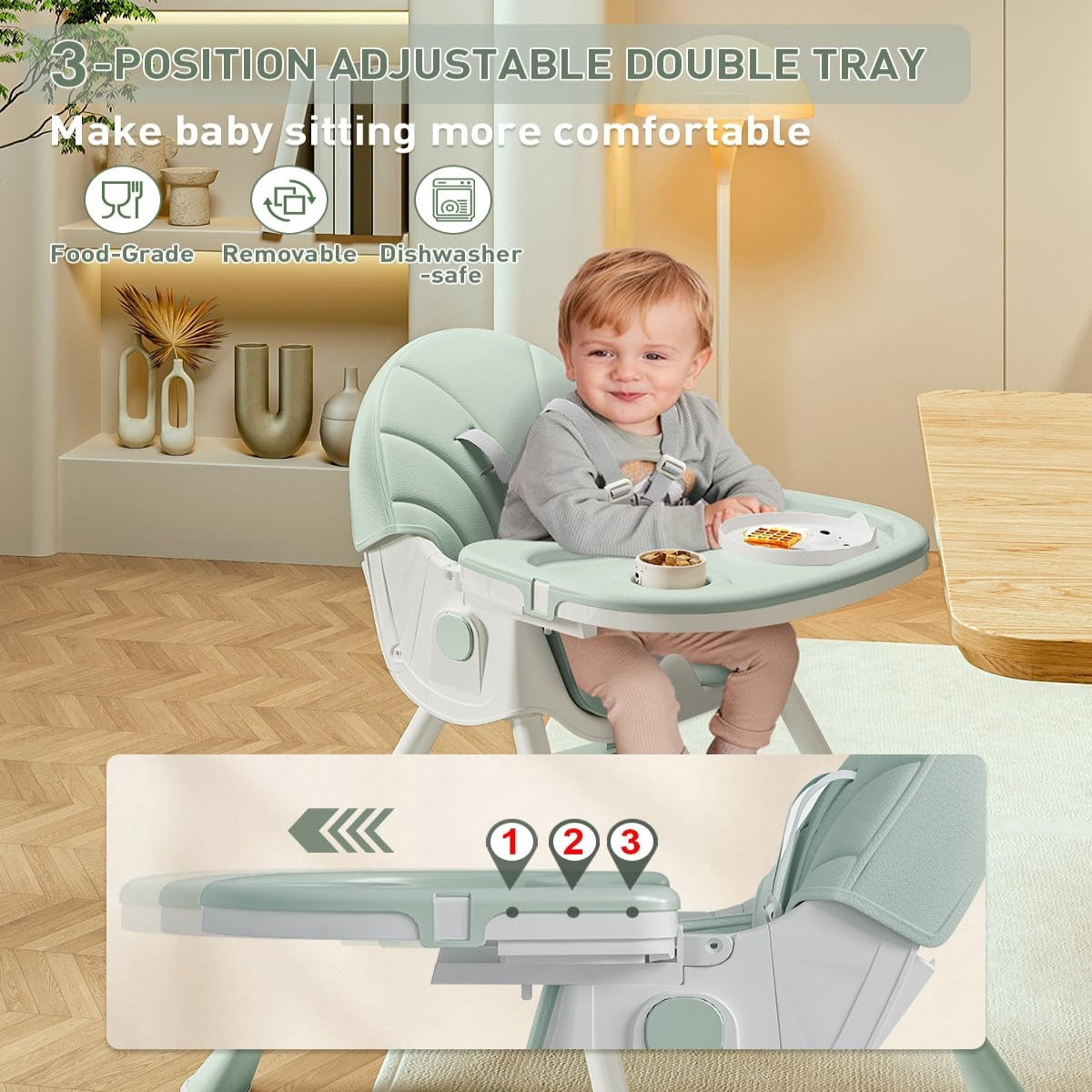 Chaise Haute Bébé Cochildor, Chaise Haute pour Enfant avec Plateau, Chaise de Repas pour Bébé à Hauteur Réglable, Siège Repose-pieds pour Enfant avec Fonction Pliable