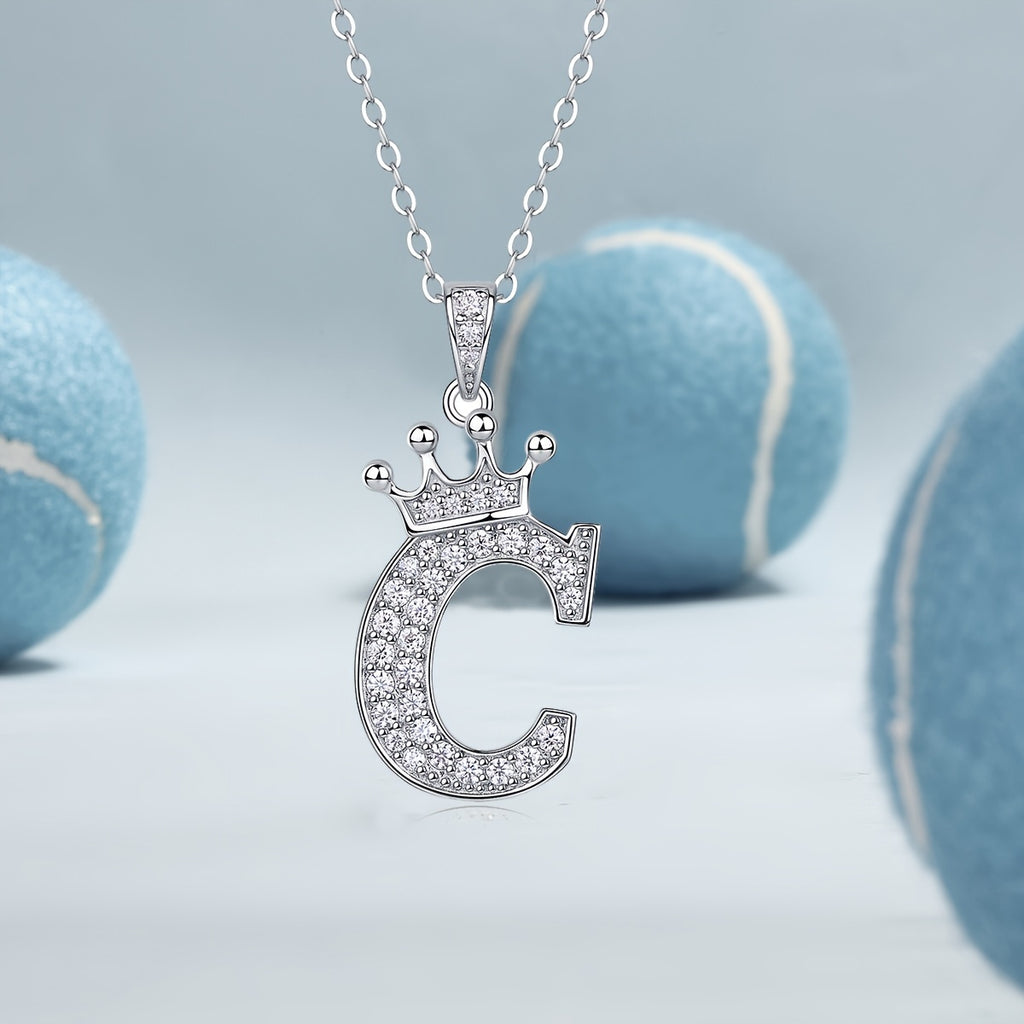 Collier lettre couronne en moissanite en argent S925 plaqué, avec 26 pendentifs lettres entièrement sertis, cadeau idéal pour la rentrée, la remise des diplômes, le quotidien, la Saint-Valentin ou les anniversaires