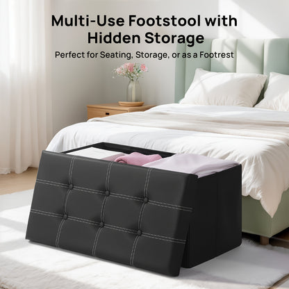 Tabouret de Rangement Pliable en Cuir à Double Couture, Matériau en Cuir Facile à Ranger, Grande Capacité de Charge Idéale pour S'asseoir, Tabouret de Changement de Chaussures pour Canapé, Banc de Rangement, Banc Long, Boîte Tabouret