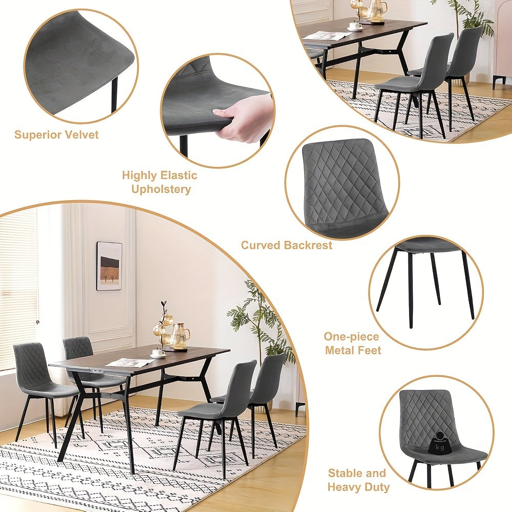 4/8pcs Chaises de salle à manger Chaises de cuisine Chaises de salon Chaises cosmétiques Chaises rembourrées Chaises d'appoint avec sièges en velours Pieds en métal pour salle à manger Cuisine Salon Zone d'entrée