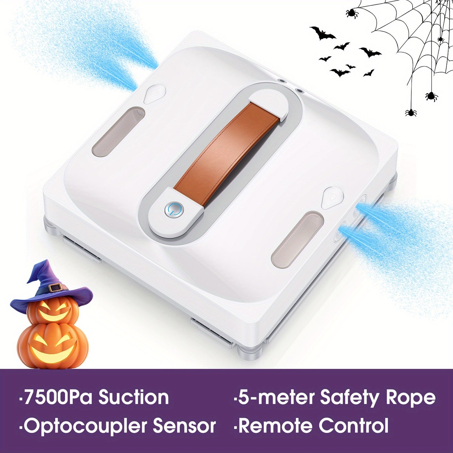 Lubluelu Robot de nettoyage de fenêtre intelligent électronique à fenêtre carrée, grande aspiration de 7,5 Kpa, système de protection de sécurité à 8 couches, nettoyage des bords, chiffon lavable et utilisable, double embout double face, visualisation du