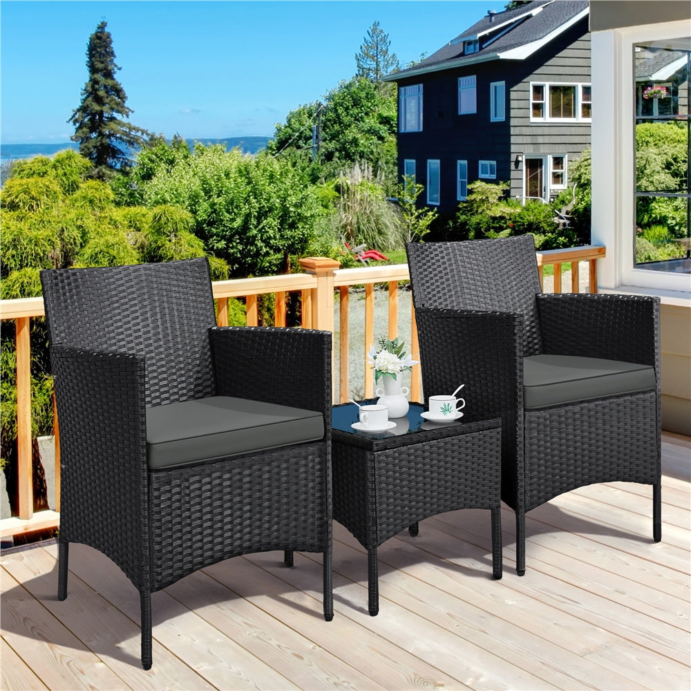 Costoffs Ensemble de mobilier de jardin et de balcon 3 pièces, Groupe de sièges de jardin, Ensemble de mobilier de patio comprenant 2 chaises avec table et coussins d'assise pour balcon, terrasse, jardin