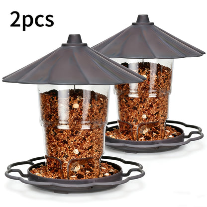 Mangeoire à oiseaux d'extérieur suspendue avec fil métallique robuste et auvent, mangeoire à oiseaux réglable en plastique, capacité de 820 ml, avec trous de drainage intégrés, conception coupe-vent, hauteur réglable, avec fil métallique robuste et auvent