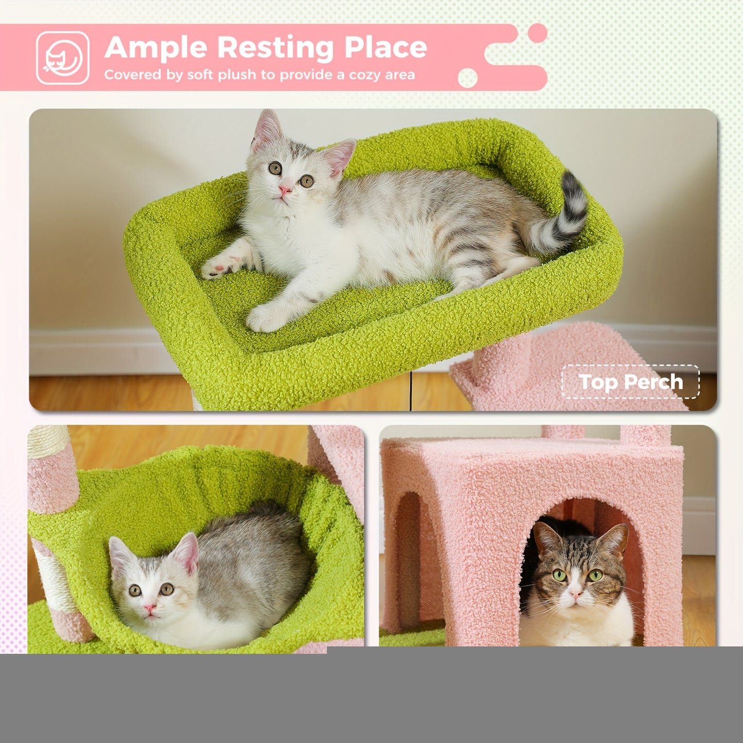 Arbre pour Chat de Route PAWZ pour Chats d'Intérieur avec Grand Condominium, 1 Planche en Sisal, 3 Griffoirs, Tour à Griffes pour Chat avec Grand Hamac et Perchoir 90cm