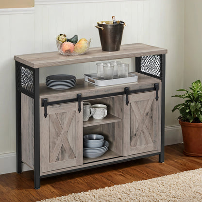 Meuble de Rangement, Buffet Cuisine, Commode, avec 2 Portes Coulissantes, 33 x 100 x 80 cm, Étagères Réglables, pour Salon