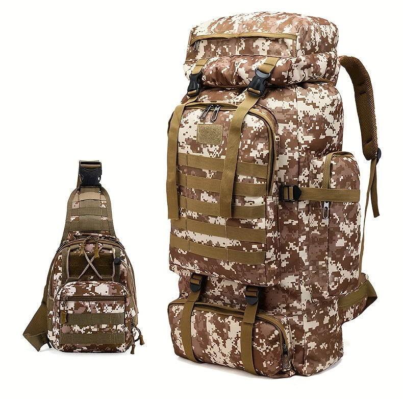 Sac à Dos Tactique 2 Pièces en Tissu Oxford Résistant pour Randonnée, Escalade, Camping, Voyage et Aventures en Plein Air – Grand Sac à Dos Polyvalent avec Multiples Compartiments et Poches, Idéal pour les Activités Extérieures et les Voyages
