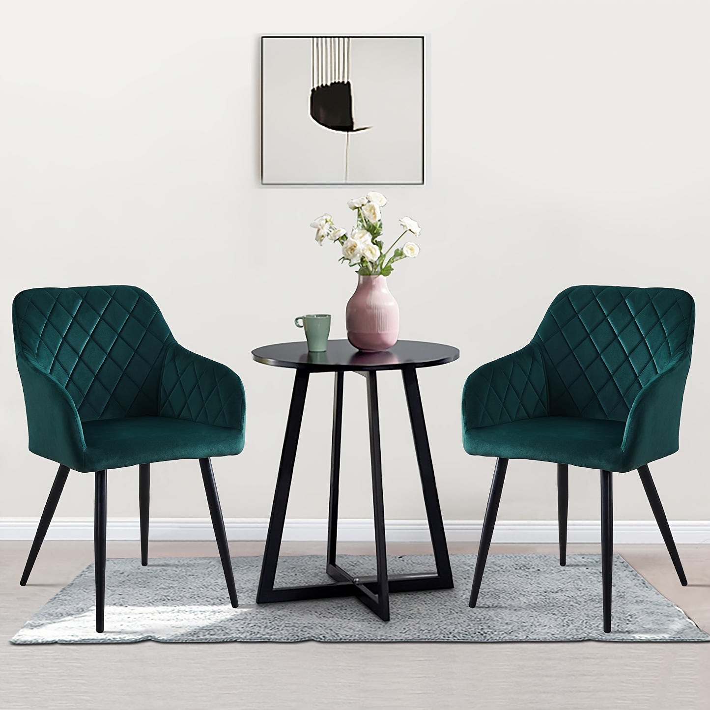 Ensemble de 2 chaises de salle à manger modernes en velours/lin, chaises de loisirs rembourrées avec accoudoirs et pieds en métal, chaises d'angle pour cuisine, salon, bureau à domicile, réception