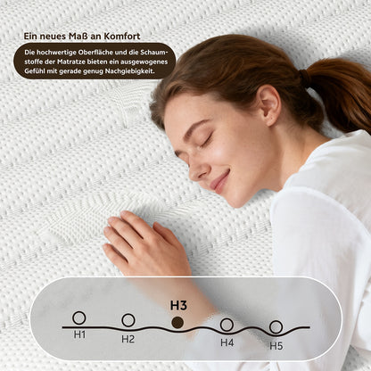Matelas 7 Zones de Fermeté H3 Hauteur 25Cm/21Cm Matelas à Ressorts en Sac avec Mousse à Mémoire de Forme Lit Matelas Respirant & Ergonomique Noyau à Ressorts
