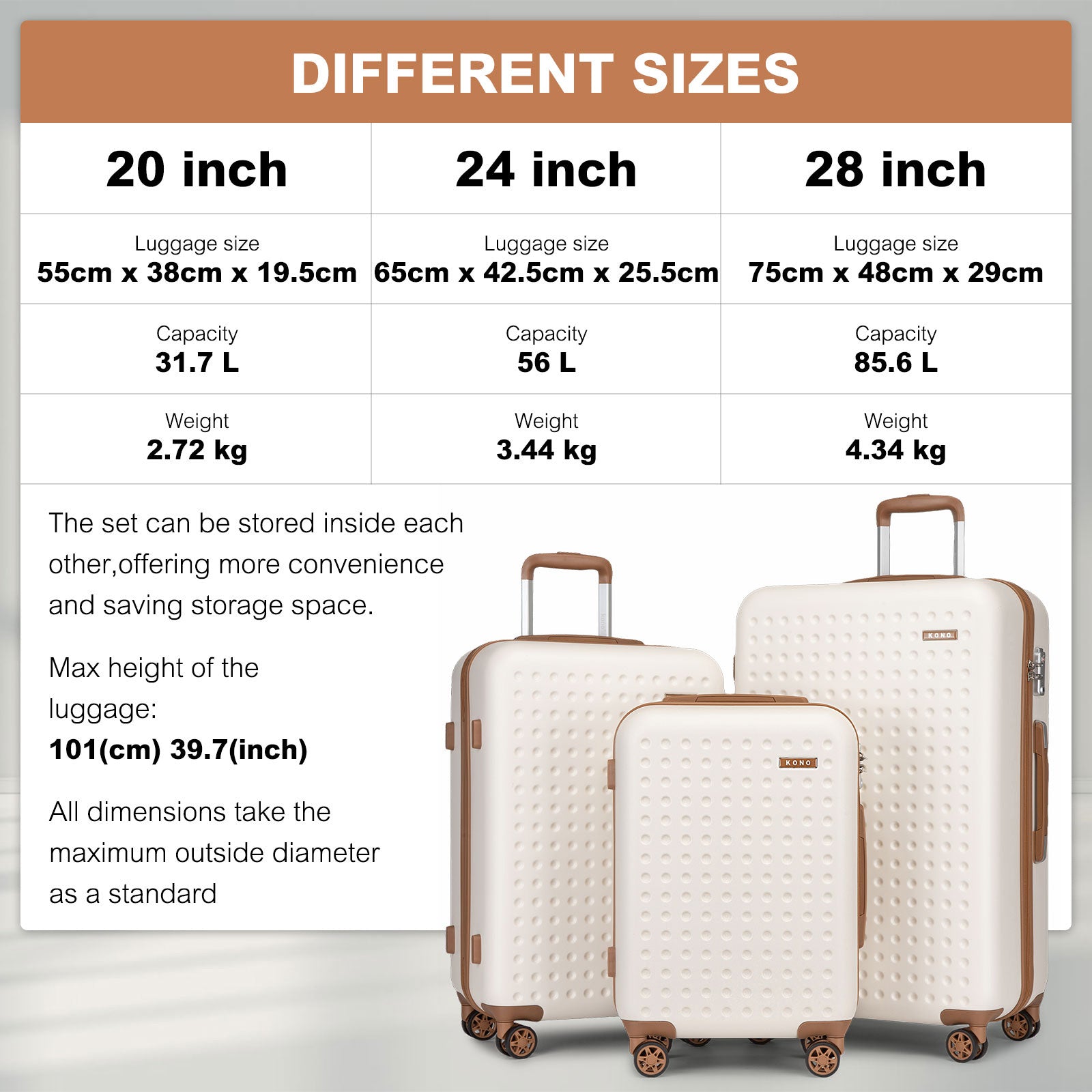 2 pièces de 24/28 pouces Ensemble de bagages de valise bleu élégant camping ABS + PC à pois dur avec serrure TSA Cadeau de vacances de rentrée scolaire