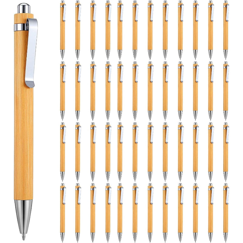 Dofiki 50/100pcs Stylos en Bambou en Vrac, Stylos à Bille Rétroplats en Bois, Stylo à Bille en Bambou, Stylos à Encre 1.0Mm Stylo à Bille en Bois pour Journal Fournitures Scolaires de Bureau