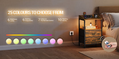 Ensemble de 2 tables de chevet, avec lumières LED et station de charge, table d'appoint avec 2 tiroirs en tissu et étagères, avec ports USB et prises, pour chambre à coucher, salon, blanc
