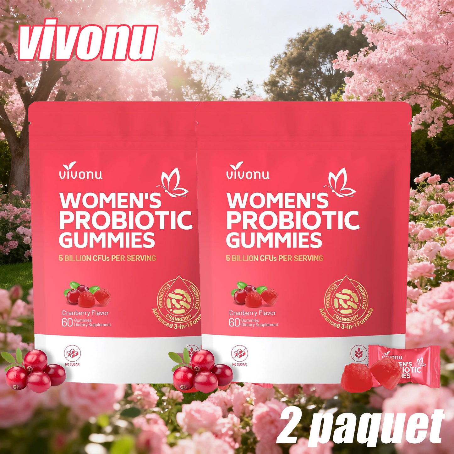 VIVONU Female Probiotic Fudge, contient des canneberges et des prébiotiques, probiotiques pour femmes, 60 gélules de Fudge