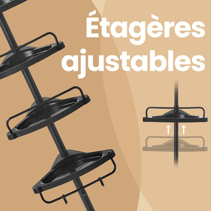 Étagère de Douche Réglable en Hauteur, 4 Niveaux, Hauteur 85 à 305 cm, Rangement de Salle de Bain