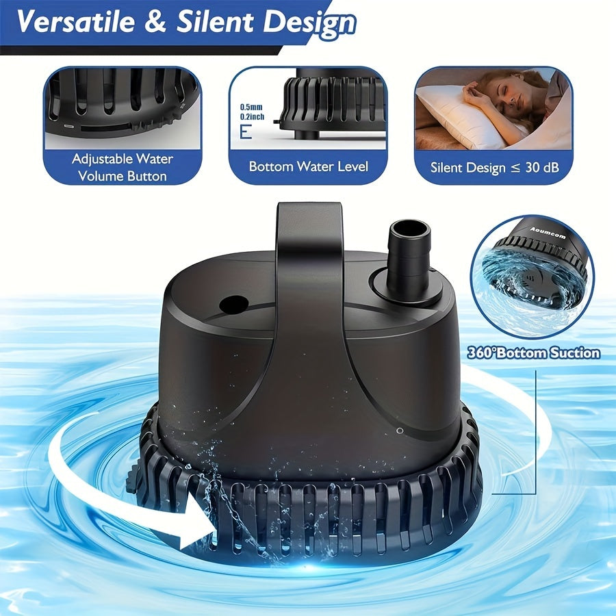 Pompe à eau submersible 211 GPH, pompe de fontaine 15 W, pompe pour aquarium, pompe à eau 800 L/h avec cordon d'alimentation de 213,36 cm pour fontaine de jardin, nappe phréatique, cascade, aquarium, étang, culture hydroponique, sans batterie