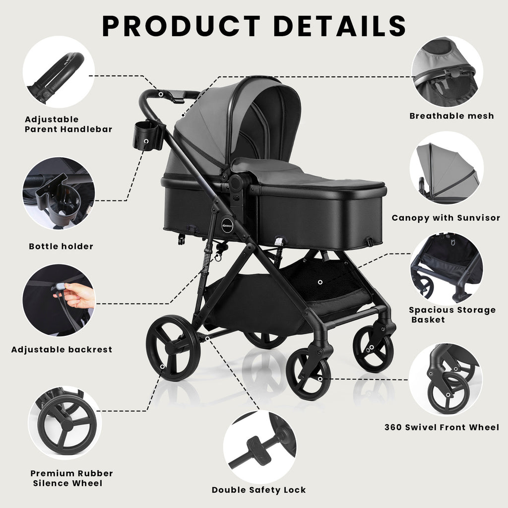 UBRAVOO Poussette 2-en-1, Poussette Pliable pour Nouveau-né avec Siège Réversible, Pare-soleil, Panier de Rangement Extra-Large, Porte-Gobelet, Harnais 5 Points, Siège Réglable, Conception Légère et Pliage à Une Main (Ne Convient Pas comme Porte-Bébé)
