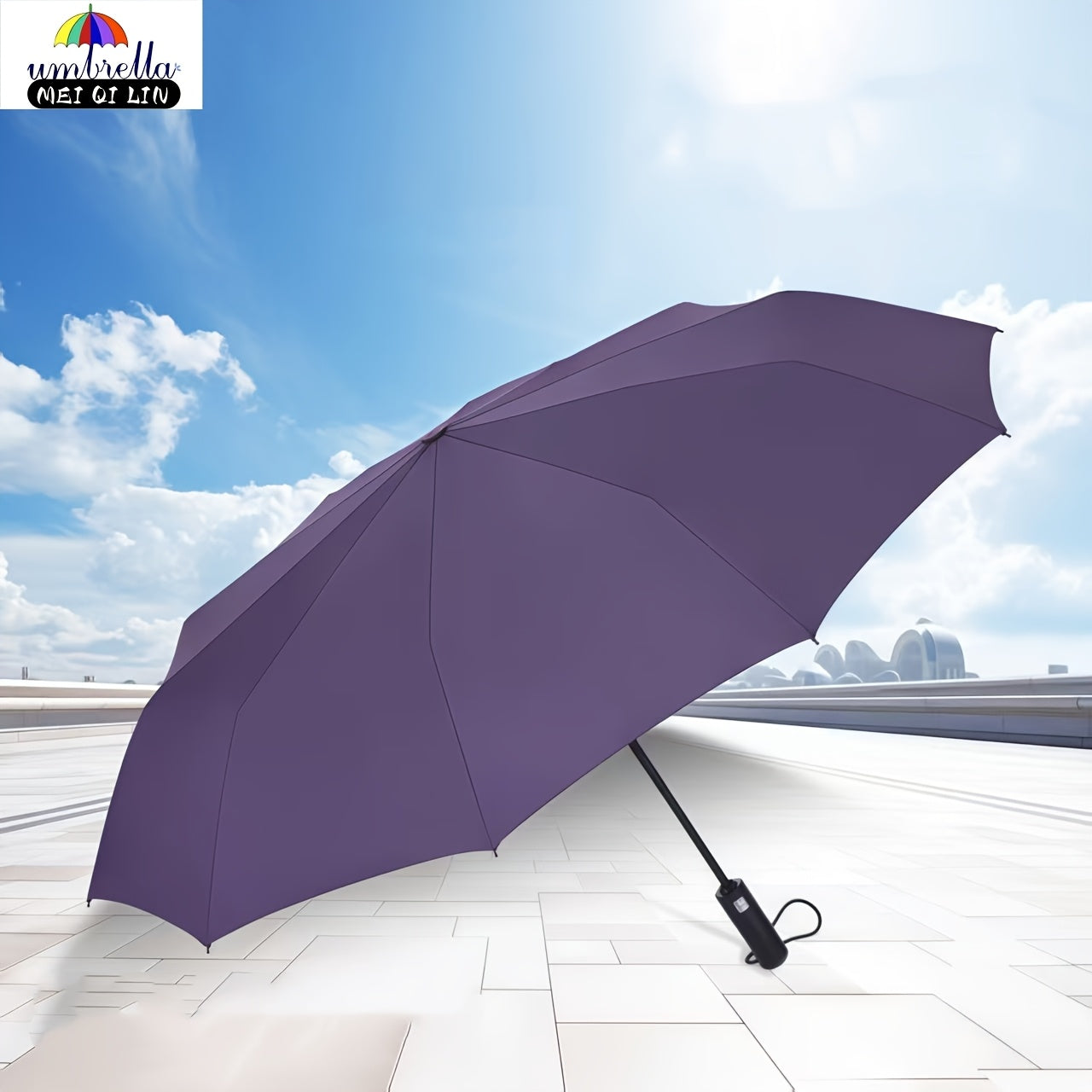 MEI QI LIN Parapluie de Golf Compact de Voyage avec 10 Baleines, Ouvre/Ferme Automatique, Léger et Portable pour Usage Extérieur, Auvent 10% Plus Grand, Cadre Durable, Idéal pour Hommes et Femmes, S'adapte à un Sac à Dos ou une Bourse