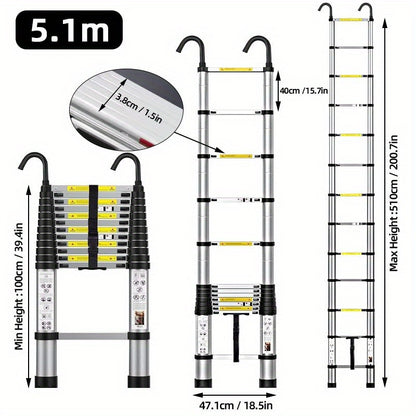 Échelle télescopique en acier inoxydable allant de 2,6 à 6,3 mètres - un design robuste, portable et pliable avec des pieds en caoutchouc antidérapants et un verrou de sécurité, idéal pour la peinture murale, l'accès polyvalent à la hauteur, les travaux d