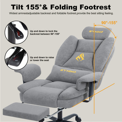 Fauteuil de gaming SYMINO, chaise de bureau ergonomique en cuir PU avec support lombaire - Fauteuil de bureau d'ordinateur inclinable pour adultes, siège de jeu vidéo style course (hauteur et appui-tête réglables)