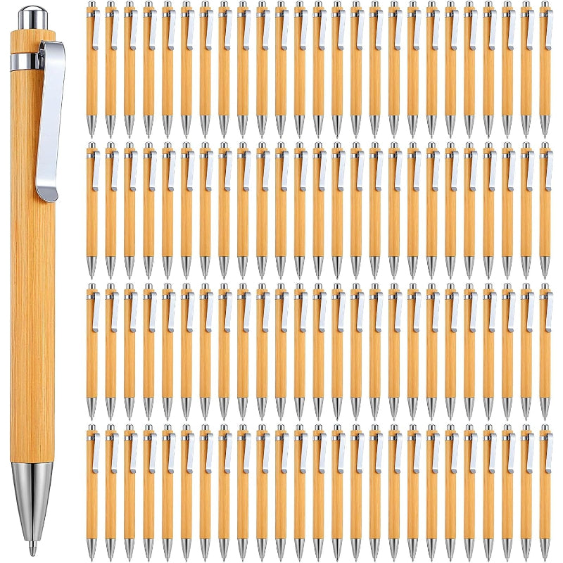 Dofiki 50/100pcs Stylos en Bambou en Vrac, Stylos à Bille Rétroplats en Bois, Stylo à Bille en Bambou, Stylos à Encre 1.0Mm Stylo à Bille en Bois pour Journal Fournitures Scolaires de Bureau