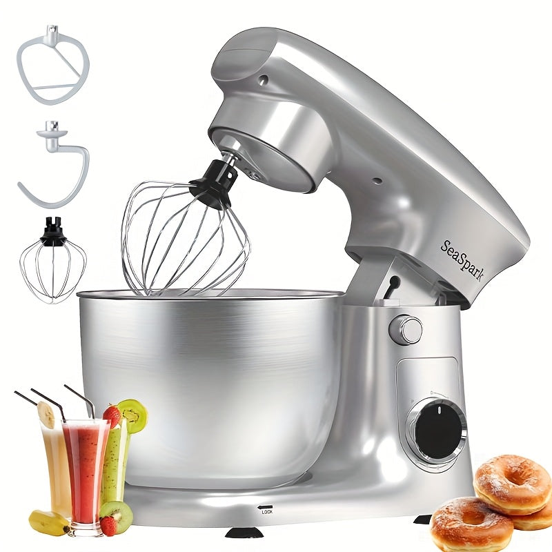 Robot Culinaire 3-en-1, Mélangeur Inclinable 10 Vitesses avec Bouton Pulse, Incluant Bol en Acier Inoxydable de 5,5 L, Crochet à Pâte, Mélangeur, Batteur à Œufs, Spatule