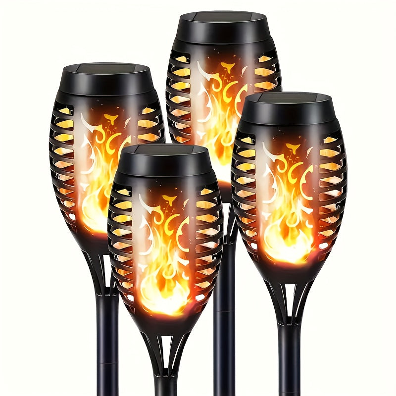 Lot de 4/6/8/10/12 lampes torches solaires à effet flamme, IPX5, éclairage extérieur de jardin et allée, plastique durable, célébrations de fêtes et ambiance de patio, décoration de jardin festive à effet flamme vacillant